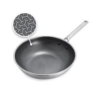 GreenPan Hybrid wok acero inoxidable 28 cm, cerámica antiadherente APEX Tri-Ply Thermobond sin PFAS, apto para inducción, horno hasta 220 °C, lavavajillas, plata