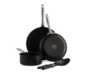 GreenPan Lima Midnight Antiadherente Cerámica Saludable Anodizado Duro, Juego de 5 Piezas, Incluye Sartén y Utensilios de Nylon, Libre de PFAS, Apto para Inducción, Apto para Horno, Negro