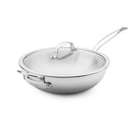GreenPan Premier 5PLY Wok de Acero Inoxidable 18/10 con Tapa de Vidrio 30 cm/4,74 L, Multiplica, Acero Pulido, Inducción, Lavavajillas, Plata