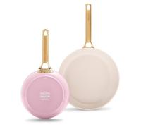 GreenPan Reserve Juego de Sartenes de Cerámica Saludable Anodizada Dura de 20 cm y 26 cm, Mango Dorado, Sin PFAS, Aptas para Inducción y Horno, Rosa Claro