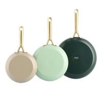 GreenPan Shades Juego de sartenes cerámicas antiadherentes de 3 piezas, Ø 20/24/28 cm, libre de PFAS, apto para inducción, mango de acero inoxidable dorado, apto para lavavajillas y horno, Natural