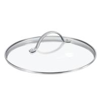 Greenpan Tapa Universal de Vidrio Templado con Bordes de Acero Inoxidable y Asa de Metal, 30 cm, Cristal