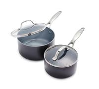 GreenPan Valencia Pro Juego de cacerolas de 16 cm y 20 cm con antiadherente cerámico saludable anodizado duro, 2 piezas, sin PFAS, inducción, apto para lavavajillas, apto para horno, gris