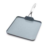 GreenPan Valencia Pro Sartén cuadrada 28 cm antiadherente cerámica anodizada dura, sin PFAS, inducción, apta para lavavajillas, apta para horno, gris