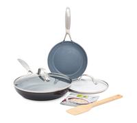 GreenPan Valencia Pro Set de sartenes con tapa, anodizado duro, para cocinas de inducción, cerámica segura y saludable, antiadherente, 20,3 cm y 25,4 cm, gris