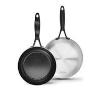 GreenPan Venice Pro Noir Juego de Sartenes de 20cm y 26cm de Acero Inoxidable Sano Cerámico Antiadherente, Mango Negro Mate, Libre de PFAS, Inducción, Apto para Lavavajillas, Apto para Horno, Plata