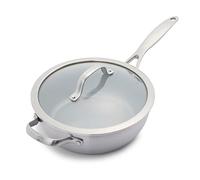 GreenPan Venice Pro Sartén Cerámica Antiadherente de 24cm/3.4 Litros con Asa y Tapa, Sin PFAS, Multicapa, Inducción, Apta para Lavavajillas, Apta para Horno, Plata