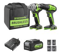 GreenWorks 24 V inalámbrico 400 Nm atornillador de impulsos y kit de taladro atornillador de 35 Nm, batería 4 Ah, 4 Impaktor llave de vaso