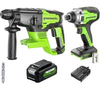Greenworks 24V 2J taladro martillo y destornillador de impacto 300Nm Combo, con batería de 4 Ah y cargador