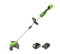 Greenworks 24V Cortabordes a Batería con Rueda para Jardines Medianos, 33 cm Ancho de Corte, Alimentación Automática Hilo Nylon 2 mm, Batería (24 V 4 Ah) y Cargador, 3 Años de Garantía GD24LT33K4