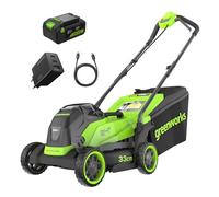 Greenworks 24V Cortacésped de batería Li-Ion 24V 33cm Ancho Corte hasta 280m² 30L recogedor de Hierba 5 Veces Ajuste Altura Corte Central 25-75mm Incluye batería de 4Ah y cargador-MO24L411-01