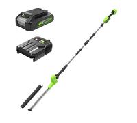 Greenworks 24V Cortasetos Pértiga a Batería con Eje Divisible, Cuchillas Doble Acción 51 cm, Cortes 28 mm, Pivote Cabezal de 112.5°, 3200 spm, Batería y Cargador, 3 Años de Garantía PH24B211-01