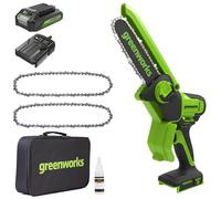 Greenworks 24V Mini Motosierra 10cm Motosierra a batería sin cable alimentada por una batería de 2Ah+ Cadena de Sierra de 2 piezas para barras de 4 pulgadas (10 cm)