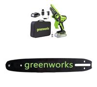 Greenworks 24V Mini Motosierra 10cm Motosierra a batería sin cable alimentada por una batería de 2Ah, velocidad de cadena de 7,8 m/s+ La cadena y la barra de la motosierra