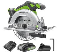 Greenworks 24V sierra circular a batería (para serrar con precisión en madera; Hoja Ø 165 mm; profundidad máx. de corte: 57 mm; Batería de litio de 2ah y cargador)