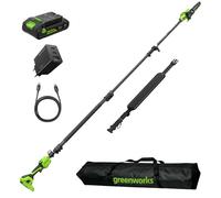 Greenworks 24V Sierra Telescópica Sin Escobillas, 20m/s, Motosierra Inalámbrica Larga Distancia con Hoja 20cm y Sistema Autoaceite para Podar Árboles, in atería 3Ah y Cargador Rápido 65W