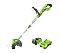 Greenworks 40V Cortabordes a Batería con Rueda para Jardines Pequeños y Medianos, 33 cm Ancho de Corte, Alimentación Automática Hilo Nylon 1,65 mm, Batería (40 V 2 Ah) y Cargador G40LT33K2