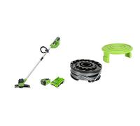 Greenworks 40V Cortadorbordes a Batería para Jardín Mediano, Altura Regulable, Ancho Corte 30 cm, Alimentación Automática Nylon 1,65 mm, Dos Baterías de 40 V 2 Ah y Cargador + Carrete Doble Hilo con C