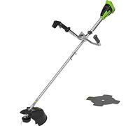 Greenworks 40V Desbrozadora a Batería, Motor sin Escobillas, Arnés, Mango de Bicicleta, Ancho Corte 40 cm, Hilo Nylon 2 mm o Cuchilla 25 cm, SIN Batería 40 V ni Cargador, 3 Años de Garantía GD40BCB