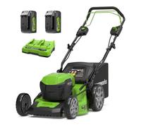 Greenworks 48V (24V x 2) Cortacésped de Batería Autopropulsada para Céspedes Grandes Hasta 480 m², Ancho de Corte 46 cm, Bolsa de 55L MÁS Dos Baterías 24V de 4Ah y Cargador Doble,GD24X2LM46SPK4X