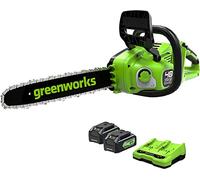 Greenworks 48V (24V x 2) Motosierra a Batería con Motor sin Escobillas, Barra de 35 cm, Velocidad de Cadena de 20 m/s, Autoengrasado, Con dos 4Ah y Cargador Doble, Garantía de 3 Años-GD24X2CS36K4X