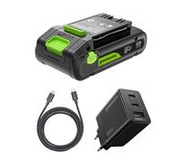 Greenworks Batería Recargable de Alta Potencia de 24 V 2 Ah con USB-C, Cargador USB-C de 65 W y Cable de 100 W, 2 años de garantía - K2S2BEA