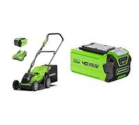Greenworks Cortacésped con batería G40LM35K Li-Ion 40V +Greenworks Batería G40B2, sistema de carga rápida de Li-Ion 40V 2Ah sin autodescarga