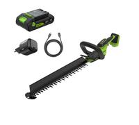 Greenworks Cortasetos a batería 24V 56 cm con batería incluida, motor brushless, cuchilla doble acción 28 mm, Hedge Sweeper, cargador HT2202A1