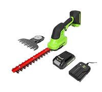 Greenworks G24SHTK2 2/1 Cortasetos con Batería 24 V y cargador - Cuchillas para Setos 20 cm que corta Tallos y Ramas de hasta 8 mm, 2800 spm - Cuchilla para hierba 15 cm con 3 Años de Garantía