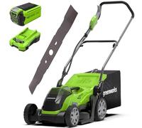 Greenworks G40LM35K2 Cortacésped de Batería, Ancho de Corte de 35 cm, Bolsa de 40L MÁS Batería de 40V y Cargador + Cuchilla de Repuesto Original de 35 cm