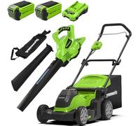 Greenworks G40LM41K2X Cortacésped de Batería, Ancho de Corte 41 cm, MÁS Dos Baterías de 40V 2Ah y Un Cargador + GD40BV Soplador Aspirador de Hojas, SIN Batería y Cargador, Garantía de 3 Años