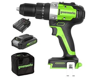 Greenworks GD24DD60K2 Taladro Atornillador Inalámbrico con Motor sin Escobillas, 0-1750 rpm, 2 Velocidades, Torque de 60 Nm, Bolsa de Transporte, Batería de 24V y Cargador, Garantía de 3 Años