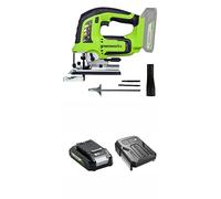 Greenworks GD24JS Sierra de Calar a Batería 24V, 3000spm, Base Ajustable 45°, con Aspiración + Batería 2Ah & Cargador (Garantía 3 Años)