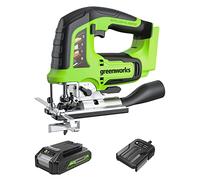 Greenworks GD24JSK2 Sierra de Calar a Batería con 2 Cuchillas, 3000spm, Base Ajustable hasta 45°, Accesorio de Aspiración, CON Batería de 24V 2Ah y Cargador, Garantía de 3 Años