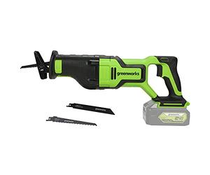 Greenworks GD24RS Sierra de Sable Inalámbrica con Motor sin Escobillas, 2700 spm, Recorrido de Hoja de 28 mm, SIN Batería de 24V y Cargador, Garantía de 3 Años