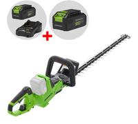 Greenworks HT48DL210-01 - Cortasetos de batería de 48V 2Ah + batería 48V 2Ah gratis - Cuchilla de 66 cm