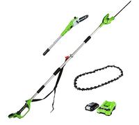 Greenworks Podadora y Cortasetos inalámbricos 2en1 G24PSHK2 (Li-Ion 24V Incluye batería de 2Ah y Cargador)+Greenworks Cadena de Sierra