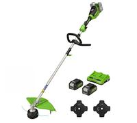 Greenworks Recortadora de Hilo con batería GD24X2TX, 48V con 2 baterías 4Ah y Cargador Doble+Greenworks Tools 4 Dientes de la Hoja para 40 V cortabordes