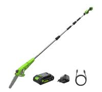 Greenworks Sierra de Pértiga Inalámbrica de 24V, 2,68 m, Motosierra Eléctrica de 20 cm con Engrasador Automático, Velocidad de Cadena de 6,7 m/s, Batería 2Ah y Cargador USB C de 30W