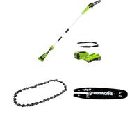 Greenworks Sierras telescópicas para exterior, 20 cm, Velocidad de Cadena 8 m/s, Autoengrasado, Poste 2.58m, Batería 40V 2Ah y Cargador + Cadena de sierra + Barra guía de para motosierra
