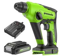 Greenworks taladro percutor a batería 1.2J, martillo perforador SDS plus por tabiques y hormigón, 24V brushless, taladro y percutor dos modos, velocidad ajustable, con batería de 2Ah y cargador