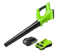 Greenworks Tools G24ABK2 Soplador de Hojas a Batería Axial, 156 km/h, 4,27 m³/min, Batería de 24V 2Ah y Cargador