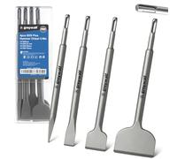 Greywolf Juego de cinceles SDS Plus, 4 cinceles para quitar azulejos, puntiagudos, planos, raspados, acero de aleación de 40 Cr, para fijación de broca de martillo giratorio SDS Plus, adecuado para