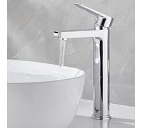 GRICOL Grifo Lavabo Alto de Baño Grifo Monocomando para Lavabo Latón Mezclador de Lavabo Agua Fría y Caliente Grifo para Baño Cromo Plata