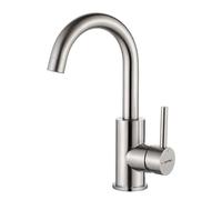 GRIFEMA Grifo Lavabo Alto 180 mm, Caño Giratorio 360° - Acero Inoxidable Cepillado, Cartucho Cerámico, Monomando con Mangueras G3/8″, G1002A