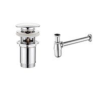 GRIFEMA G104 Click-Clack Desagüe Universal, Válvula para Lavabo, Crome, Plata, S [Exclusivo en Amazon] + Ibergrif M20505 Sifón para Lavabo Latón, Plata