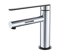 GRIFEMA G11002B Grifo lavabo LED, Plata cromo / negro, 3/8 de pulgada