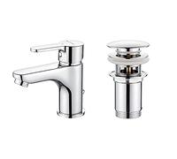 GRIFEMA G11003 - Mezclador Monomando Lavado Latón, Cromo [Exclusivo En Amazon]+ G104 Click-Clack - Desagüe Universal, Válvula Para Lavabo, Crome, Plata, S [Exclusivo En Amazon]