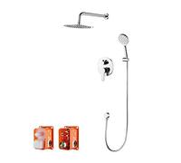 GRIFEMA G17103-PORTO, Columna de ducha empotrada(1/2 pulgada), Grifo de ducha empotrado monomando con ducha de mano de 3 funciones, manguera de ducha y soporte, Cromo