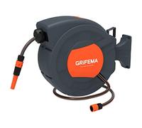 GRIFEMA, G301-25 Carrete de Manguera de Jardín Automático, Enrollador de Manguera de Pared de 25 M con Rotación de 180 grados, con Boquilla Ajustable, Gris [Exclusivo en Amazon]